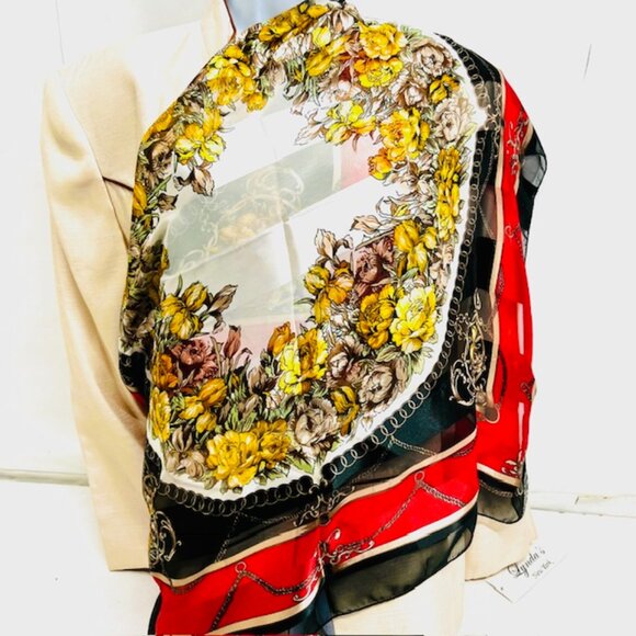 #49 Vintage Embassador Roberta ,  100% silk satin & chiffon, red black ivery(49 - Picture 4 of 9